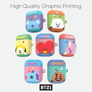 BT21 Official Merchandise Designed for Airpods Case Cover Protective Hard Case with Keychain for Airpods 1 & 2 Case - Cooky