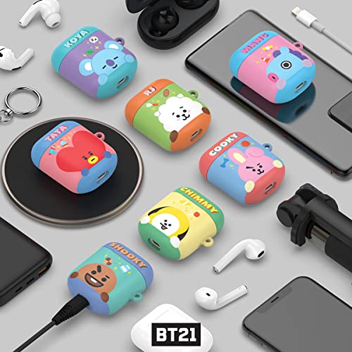 BT21 Official Merchandise Designed for Airpods Case Cover Protective Hard Case with Keychain for Airpods 1 & 2 Case - Cooky