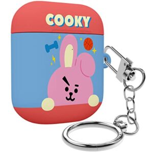 BT21 Official Merchandise Designed for Airpods Case Cover Protective Hard Case with Keychain for Airpods 1 & 2 Case - Cooky