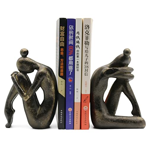 Lukitas Unique Decorative Girl Thinker Bookends, Home Office Books Shelves Stoppers Holder, Nonskid Book Stoppers, Creative Desktop Ornaments for Study Room Hotel Office Shelves, Resin, 1Pair/2Piece