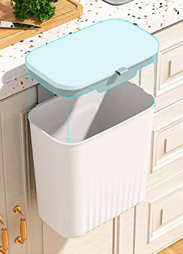 MOFU Kitchen Hanging Trash Can, 2.4 Gallon Compost Bin with Lid for Kitchen Bathroom Living Room, White