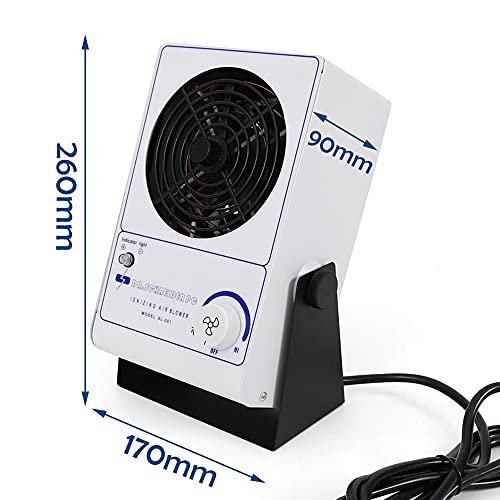 Ionizing Air Blower 110V Static Eliminator Fan 60HZ Antistatic Ionizer ESD Static Electricity Elimination Eliminator Fan Anti Electrostatic Ion Blower Adjustable Wind Speed
