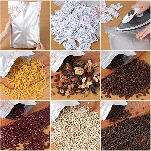 100 Packs Reusable Mylar Bags with Oxygen Absorber 1 Gallon( 9.44 Mil,10"x14" 6"x9" 4.3"x6.3" ) Mylar Bags for food storage for Grains, Wheat, Rice, Legumes, Meat Long Term Food Storage Home Organization