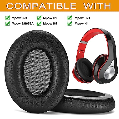 059 Ear Pads - defean Replacement Ear Cushion Cover Compatible with Mpow 059 / H5 / H1 / H4 / H21 / BH059A Bluetooth Headphones,Softer Leather,High-Density Noise Cancelling Foam