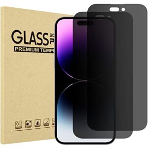 procase (2 pack) iphone privacy screen protector for iphone 14 pro max 2022, 9h anti spy dark tempered glass screen film guard for iphone 14 pro max 6.7 inch 2022, case friendly bubble free