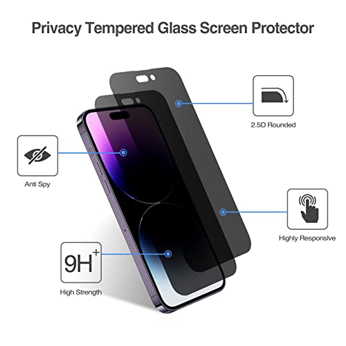 ProCase (2 Pack) iPhone Privacy Screen Protector for iPhone 14 Pro Max 2022, 9H Anti Spy Dark Tempered Glass Screen Film Guard for iPhone 14 Pro Max 6.7 Inch 2022, Case Friendly Bubble Free