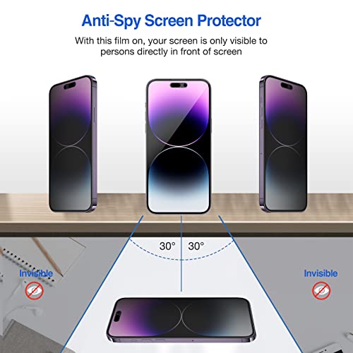 ProCase (2 Pack) iPhone Privacy Screen Protector for iPhone 14 Pro Max 2022, 9H Anti Spy Dark Tempered Glass Screen Film Guard for iPhone 14 Pro Max 6.7 Inch 2022, Case Friendly Bubble Free