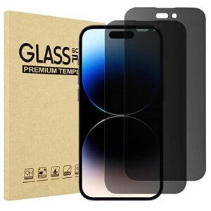procase 2 pack privacy screen protector for iphone 14 pro 2022, 9h anti spy dark tempered glass screen film guard for iphone 14 pro 6.1 inch 2022, case friendly bubble free