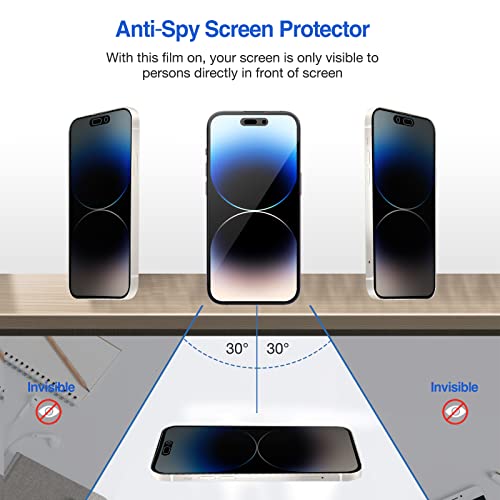 ProCase 2 Pack Privacy Screen Protector for iPhone 14 Pro 2022, 9H Anti Spy Dark Tempered Glass Screen Film Guard for iPhone 14 Pro 6.1 Inch 2022, Case Friendly Bubble Free