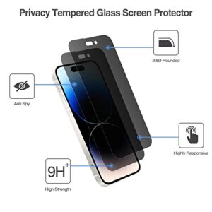 ProCase 2 Pack Privacy Screen Protector for iPhone 14 Pro 2022, 9H Anti Spy Dark Tempered Glass Screen Film Guard for iPhone 14 Pro 6.1 Inch 2022, Case Friendly Bubble Free