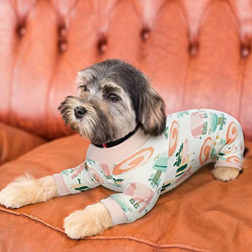 Lelepet Dog Pajamas, Dog Pjs for Small Medium Dogs, Cotton Dog Onesie Jumpsuit, Doggie Hair Shedding Cover, Cute Pet Clothes Apparel Pink