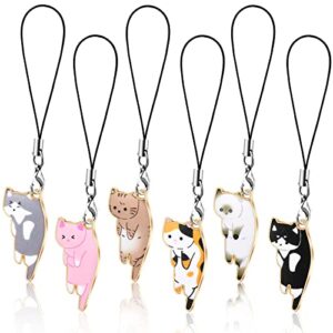 yinkin 6 pieces cat charm for mobile phone kawaii cell phone charms strap cute hanging cat backpack, wallet, keychain pendant accessories