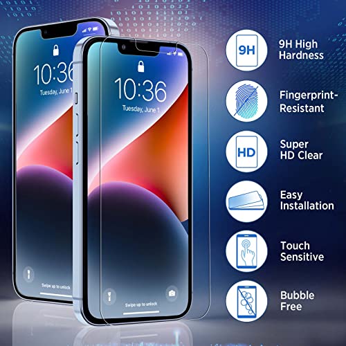 Denyunuo 3 Pack Screen Protector Compatible for iPhone 14 6.1 Inch with 3 Pack Camera Lens Protector, Ultra HD Clear Tempered Glass, 9H Hardness, Anti-Scratch, Easy Install, Bubble Free, Case Friendly