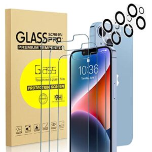 denyunuo 3 pack screen protector compatible for iphone 14 6.1 inch with 3 pack camera lens protector, ultra hd clear tempered glass, 9h hardness, anti-scratch, easy install, bubble free, case friendly
