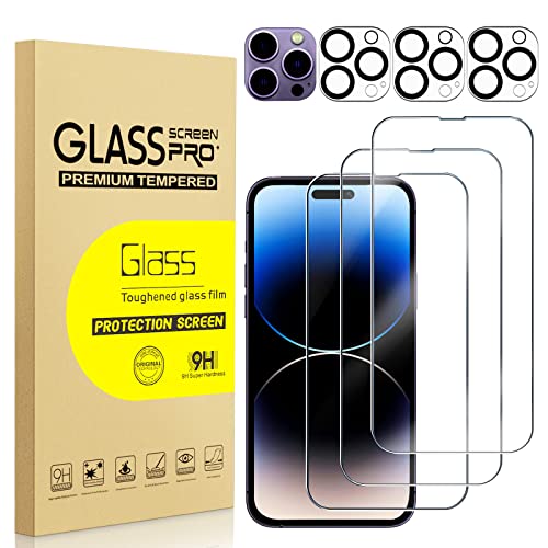 Denyunuo 3 Pack Screen Protector for iPhone 14 Pro Max 6.7'' with Easy Installation Tray, Ultra HD Clear Full Screen Tempered Glass, 9H Hardness, Anti-Scratch, Easy Install, Bubble Free, Case Friendly