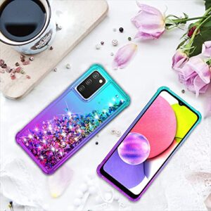 YZOK for Galaxy A03S Case,Samsung 03S Case with HD Screen Protector,Gradient Quicksand Glitter Liquid Floating Waterfall Durable Girls Cute Phone Case for Samsung Galaxy A03S (Teal/Purple)