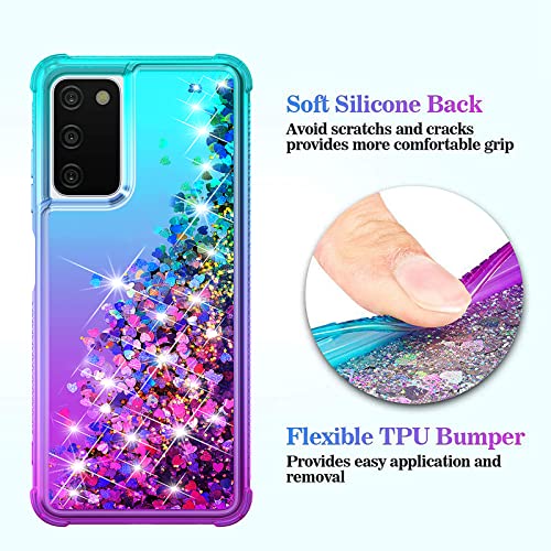 YZOK for Galaxy A03S Case,Samsung 03S Case with HD Screen Protector,Gradient Quicksand Glitter Liquid Floating Waterfall Durable Girls Cute Phone Case for Samsung Galaxy A03S (Teal/Purple)