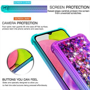 YZOK for Galaxy A03S Case,Samsung 03S Case with HD Screen Protector,Gradient Quicksand Glitter Liquid Floating Waterfall Durable Girls Cute Phone Case for Samsung Galaxy A03S (Teal/Purple)