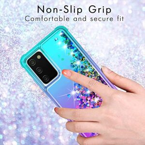 YZOK for Galaxy A03S Case,Samsung 03S Case with HD Screen Protector,Gradient Quicksand Glitter Liquid Floating Waterfall Durable Girls Cute Phone Case for Samsung Galaxy A03S (Teal/Purple)