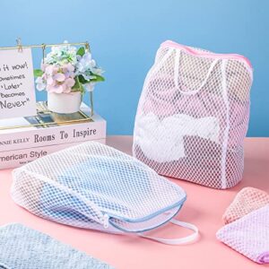 Honeycomb Mesh Laundry Bags with Handle 12 x 8 Inch Delicate Bag for Washing Machine Large Opening Side Widening Zippered Wash Bag for Sock Baby Items Lingerie Travel Garment, Pink and Blue (6 Pcs)