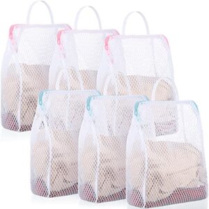 honeycomb mesh laundry bags with handle 12 x 8 inch delicate bag for washing machine large opening side widening zippered wash bag for sock baby items lingerie travel garment, pink and blue (6 pcs)