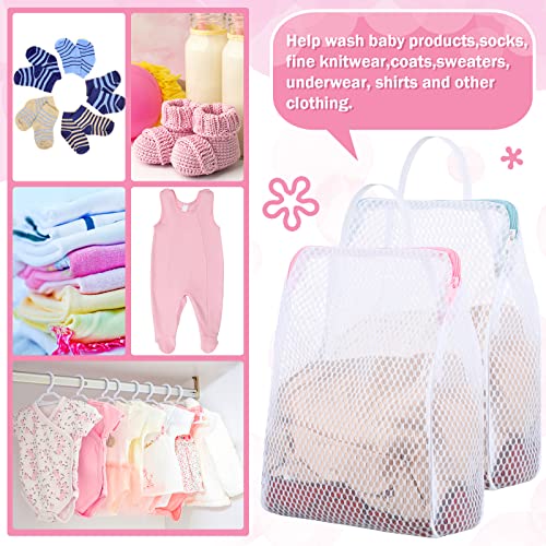 Honeycomb Mesh Laundry Bags with Handle 12 x 8 Inch Delicate Bag for Washing Machine Large Opening Side Widening Zippered Wash Bag for Sock Baby Items Lingerie Travel Garment, Pink and Blue (6 Pcs)