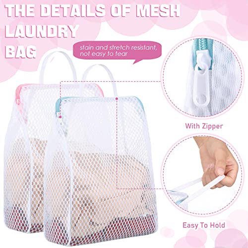 Honeycomb Mesh Laundry Bags with Handle 12 x 8 Inch Delicate Bag for Washing Machine Large Opening Side Widening Zippered Wash Bag for Sock Baby Items Lingerie Travel Garment, Pink and Blue (6 Pcs)