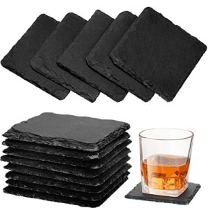 24 pcs 4x 4 inch slate tile coasters bulk for engraving black drink rough edge square coasters kitchen for home coffee bar table
