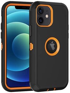 aimoll-88 for iphone 12 case, iphone 12 pro case, with built in screen protector heavy duty drop protection shockproof dust proof protective phone cover for apple iphone 12/12 pro (black/orange)