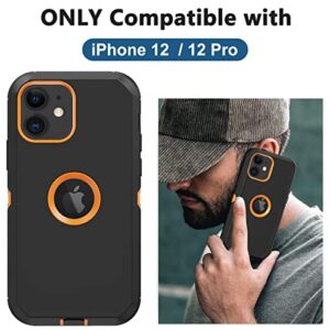 Aimoll-88 for iPhone 12 Case, iPhone 12 Pro Case, with Built in Screen Protector Heavy Duty Drop Protection Shockproof Dust Proof Protective Phone Cover for Apple iPhone 12/12 Pro (Black/Orange)