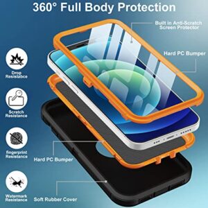 Aimoll-88 for iPhone 12 Case, iPhone 12 Pro Case, with Built in Screen Protector Heavy Duty Drop Protection Shockproof Dust Proof Protective Phone Cover for Apple iPhone 12/12 Pro (Black/Orange)