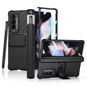 libeagle compatible with samsung galaxy z fold 3 case with [built in hidden s pen holder to avoid pen lost] [full hinge protection][heavy duty protective][screen protector] stand cover 5g 2021-black
