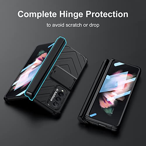 Libeagle Compatible with Samsung Galaxy Z Fold 3 Case with [Built in Hidden S Pen Holder to Avoid Pen Lost] [Full Hinge Protection][Heavy Duty Protective][Screen Protector] Stand Cover 5G 2021-Black