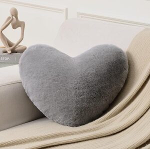 vdoioe heart pillow fluffy grey heart shaped throw pillows super soft faux rabbit fur heart throw pillow outdoor indoor decorative pillows