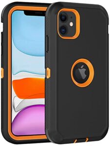 aimoll-88 iphone 11 heavy duty case - built-in screen protector, shockproof & dust proof, rugged 3-layer protection, black/orange