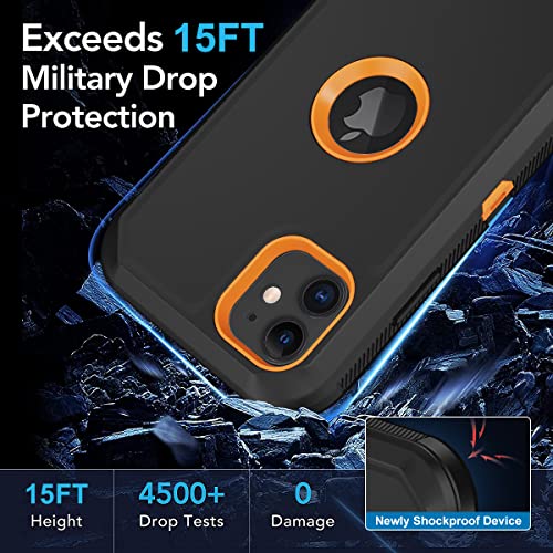 Aimoll-88 iPhone 11 Heavy Duty Case - Built-in Screen Protector, Shockproof & Dust Proof, Rugged 3-Layer Protection, Black/Orange