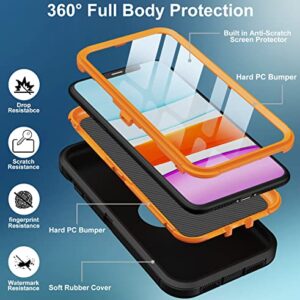 Aimoll-88 iPhone 11 Heavy Duty Case - Built-in Screen Protector, Shockproof & Dust Proof, Rugged 3-Layer Protection, Black/Orange