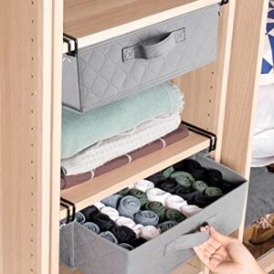 BRUINAGORA Closet Organizers and Storage, Closet Pullout Drawer, Under Shelf Storage Organizer, Adjustable Clips for Underwear, Bra, Lingerie, Panties, Undies, Grey/2 Pack