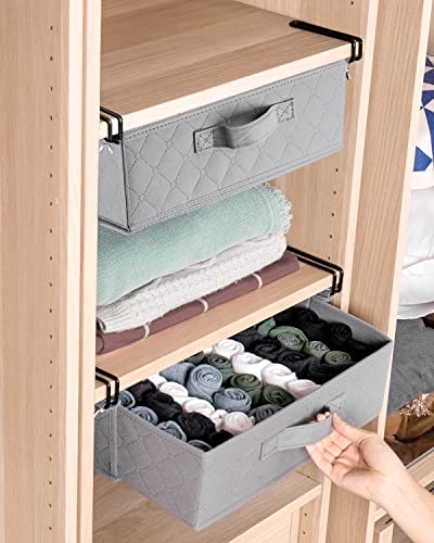 BRUINAGORA Closet Organizers and Storage, Closet Pullout Drawer, Under Shelf Storage Organizer, Adjustable Clips for Underwear, Bra, Lingerie, Panties, Undies, Grey/2 Pack