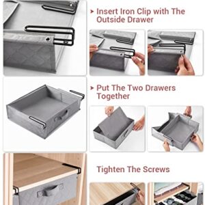 BRUINAGORA Closet Organizers and Storage, Closet Pullout Drawer, Under Shelf Storage Organizer, Adjustable Clips for Underwear, Bra, Lingerie, Panties, Undies, Grey/2 Pack