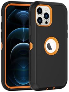 aimoll-88 iphone 12 pro max case, built-in screen protector, heavy duty drop & shockproof, dust-proof, rugged full body cover (black/orange)