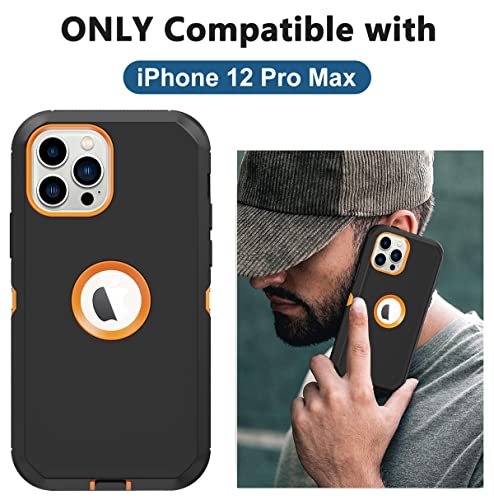 Aimoll-88 iPhone 12 Pro Max Case, Built-in Screen Protector, Heavy Duty Drop & Shockproof, Dust-Proof, Rugged Full Body Cover (Black/Orange)