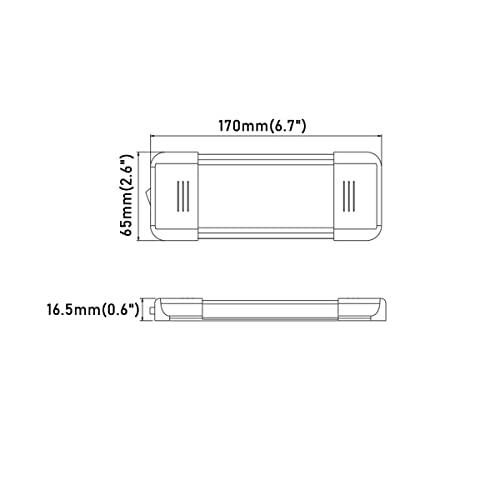 Raycharm LED Interior Utility Light Fixture 6.7" x 2.6", High Lumen-Output Low Current Draw Energy Efficient, Frosted Lens 6000K Cool-White Even Diffused Beam, On/Off Rocker Switch, 12V-24V DC, 1-Pack