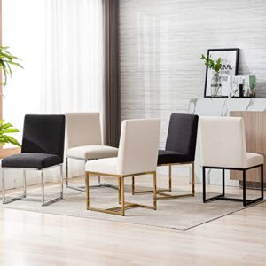 HNY Century Modern Dining Chairs Set of 4, Linen Fabric Kitchen & Dining Room Chair, Upholstered Dining Chair Side Chair with Black Finish Metal Frame, Cream 4 PC