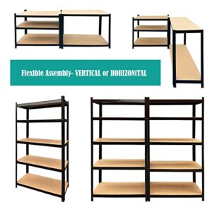 77" Storage Shelves, Heavy Duty Steel Frame 5-Tier Garage Shelving Unit, Metal Multi-Use Storage Rack for Home/Office/Dormitory/Garage, Adjustable Height Bolt-Free Easy Installation, Black