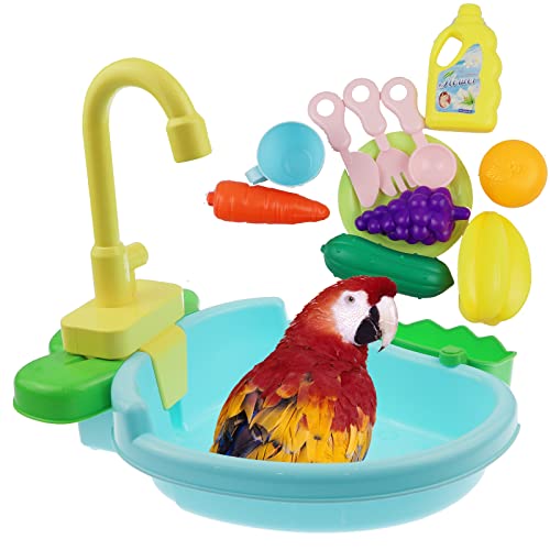 Toysructin Bird Parrot Bathtub, Automatic Bird Bathtub with Faucet Bird Bathroom Cage Accessories Toys Set, Bird Parrot Shower Box for Parrots Parakeet Canaries