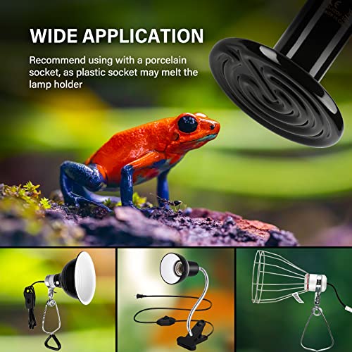 HealSmart Reptile Heat Lamp 100W 2-Pack Ceramic Heat Emitter, No Light Emitting Heat Bulbs for Amphibian Pet Brooder Coop Incubating Chicken, Lizard Bearded Dragon Turtle Snake Terrarium