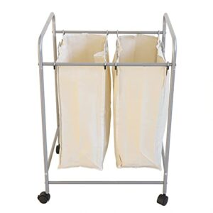 laundry sorter 2 bag laundry hamper cart with rolling lockable wheels and removable bags laundry organizer cart for clothes storage