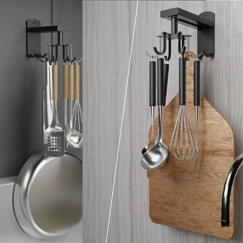 Kitchen Utensil Hanger Space Organization Six Hooks Pot Rack 360° Rotating Slidable Black Whole Body Aluminum Alloy Suitable for All Contact Surfaces