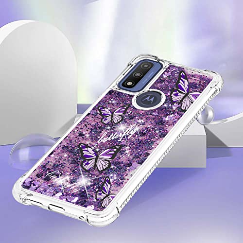 CAIYUNL for Moto G Pure Case, Moto G Power 2022 Case with Glass Screen Protector, Women Girls Glitter Bling Floating Liquid Sparkle Cute Soft TPU Protective Phone for Motorola G Pure -Purple Butterfly